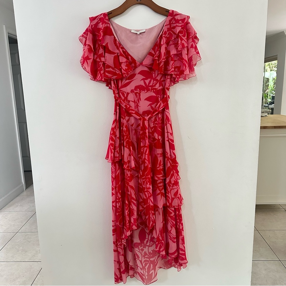 Borgo De Nor Vibrant floral  Silk Ruffle Dress.  Sz 4